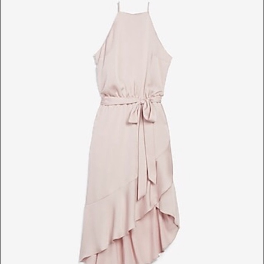 Nwt Express Asymmetrical Blush Pink Halter Dress